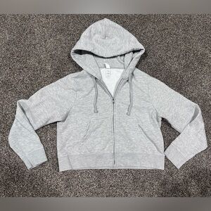 District Fleece Light Gray Full Zip Crop Hoodie Size M
